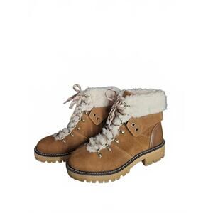 Time and Tru Faux Fur Lace Up Winter Boots Brown Memory Foam 7.5W